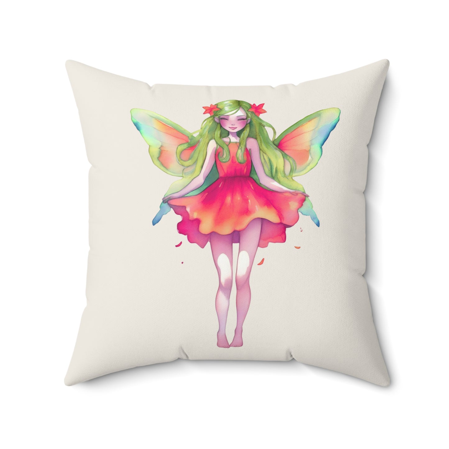Blossom Ember Fairy Decorative Pillow — Watercolor Garden Sprite Throw Pillow