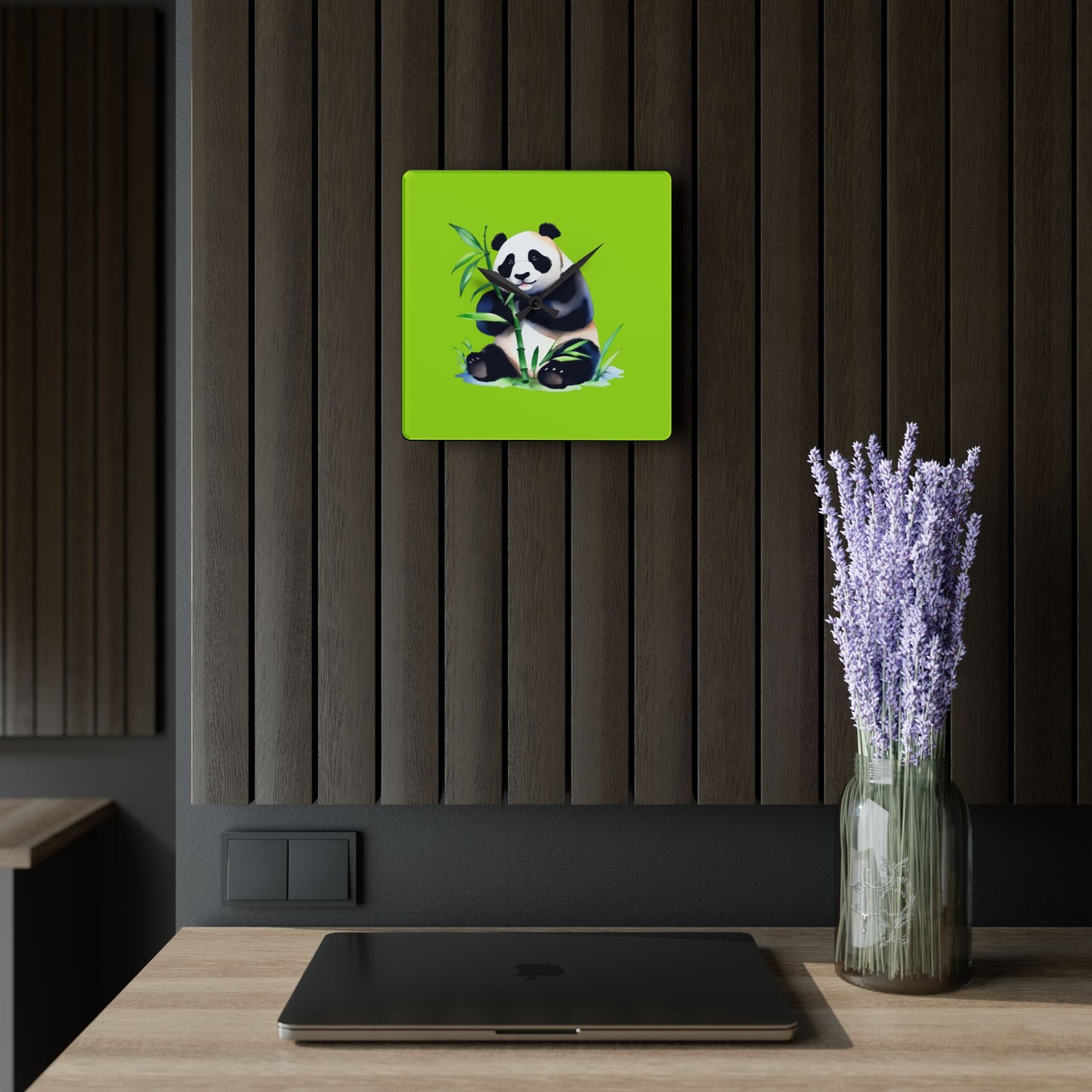 Acrylic Wall Clock — Bamboo Panda for Nursery & Kids Room Decor