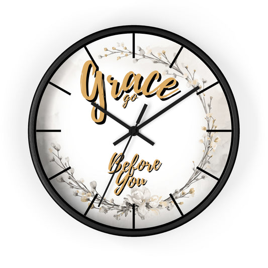 Wall Clock - "Grace Go Before You" Floral Inspirational Clock