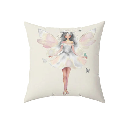 Cream Decorative pillow with a white fairy design on a white background