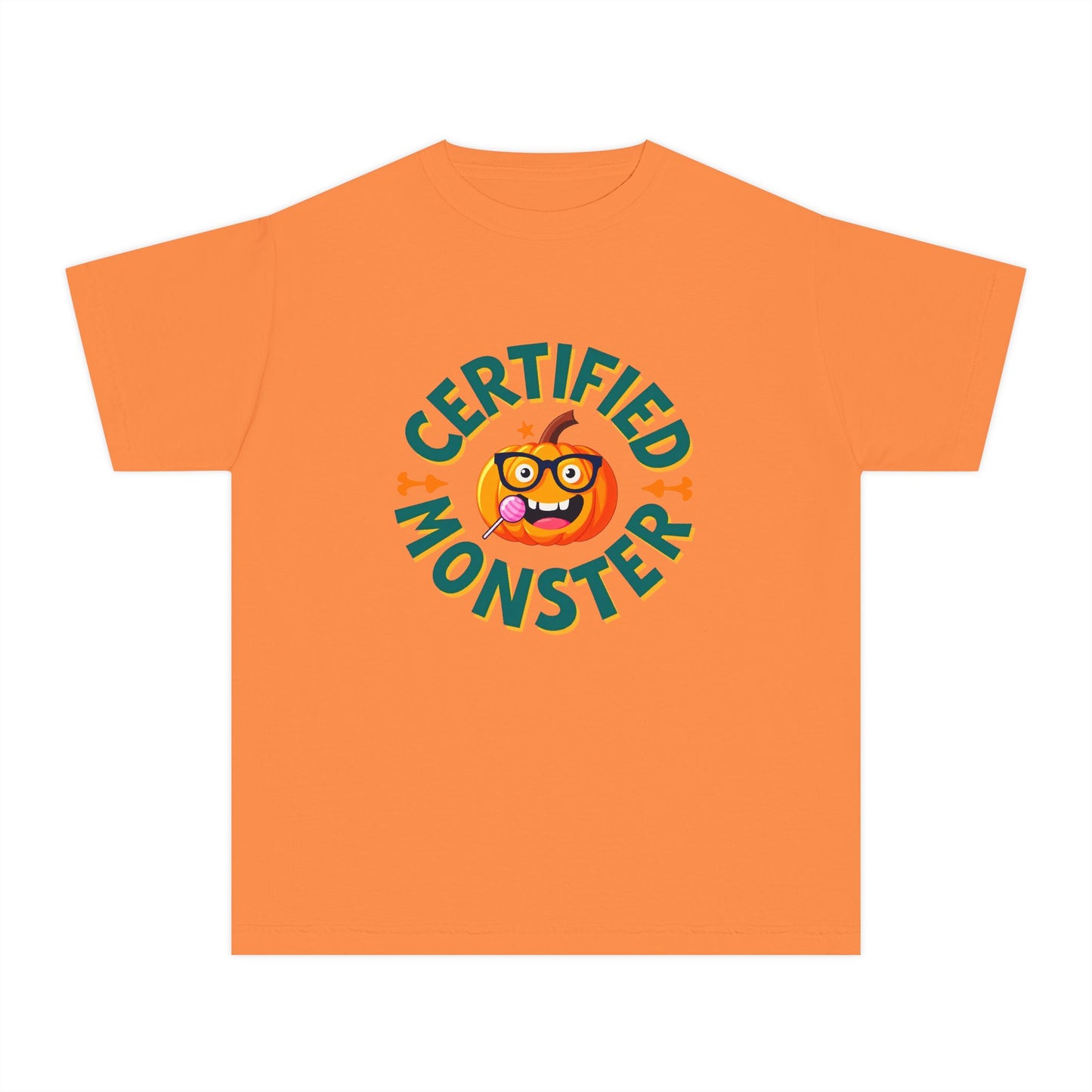 Certified Monster Pumpkin Kids Tee — Quirky Pumpkin Monster Youth T-Shirt