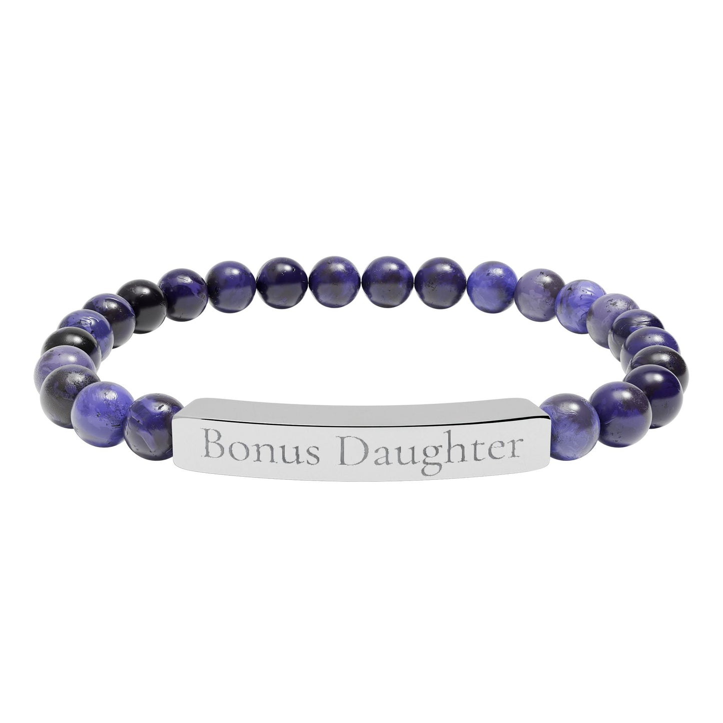 Engraved Stone Bar Bracelet — “Bonus Daughter” Stretch Keepsake Jewelry