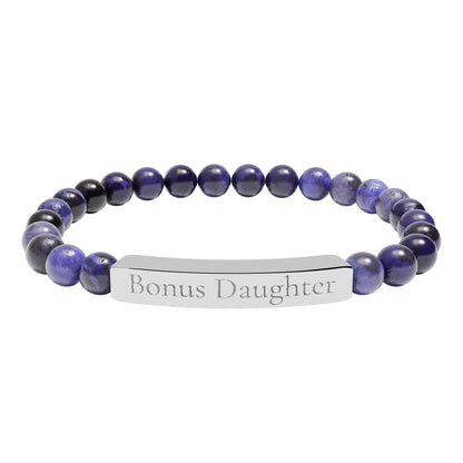 Engraved Stone Bar Bracelet — “Bonus Daughter” Stretch Keepsake Jewelry