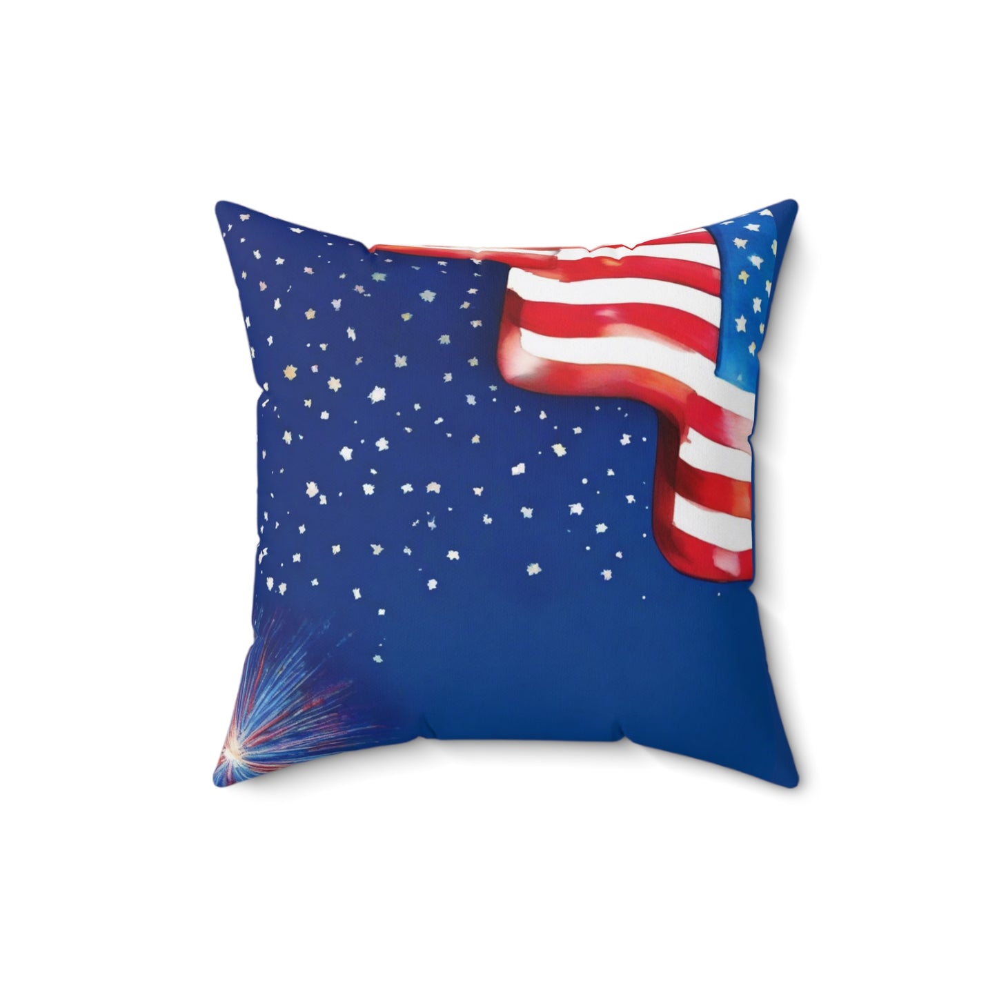 Patriotic American Flag Throw Pillow — Stars & Fireworks Square Decorative Pillow