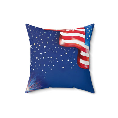 Patriotic American Flag Throw Pillow — Stars & Fireworks Square Decorative Pillow