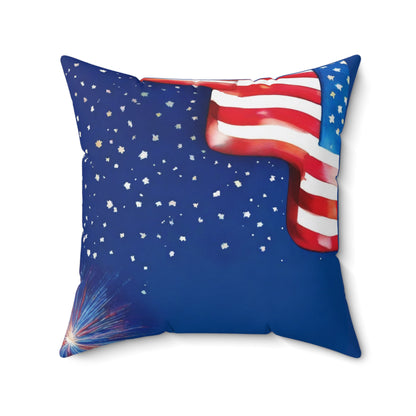 Patriotic American Flag Throw Pillow — Stars & Fireworks Square Decorative Pillow