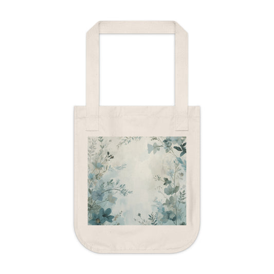 Eco Tote - Organic Cotton: Blue Botanical Floral Watercolor Canvas Carry-All