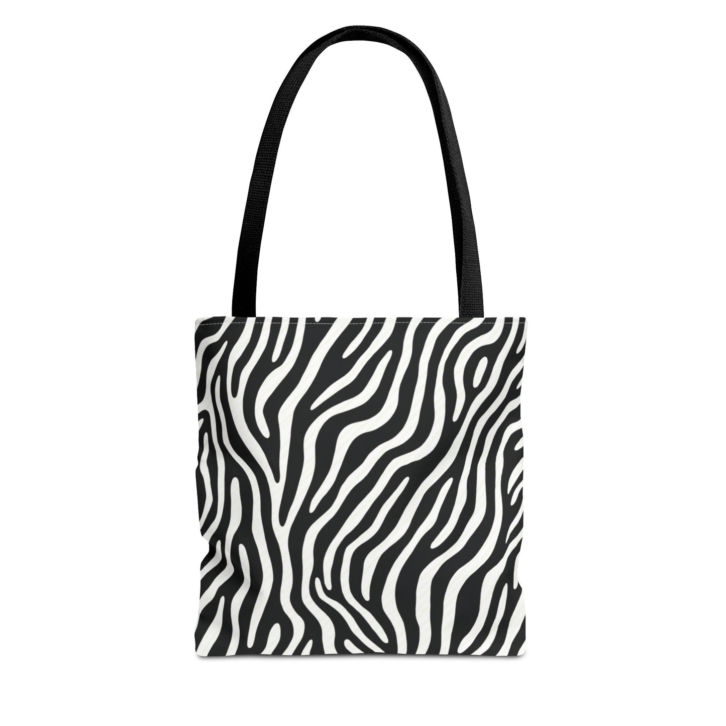 Tote bag with black and white zebra pattern on a white background