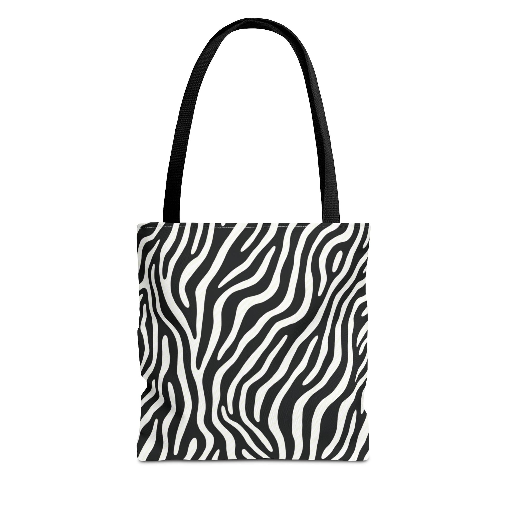 Tote bag with black and white zebra pattern on a white background