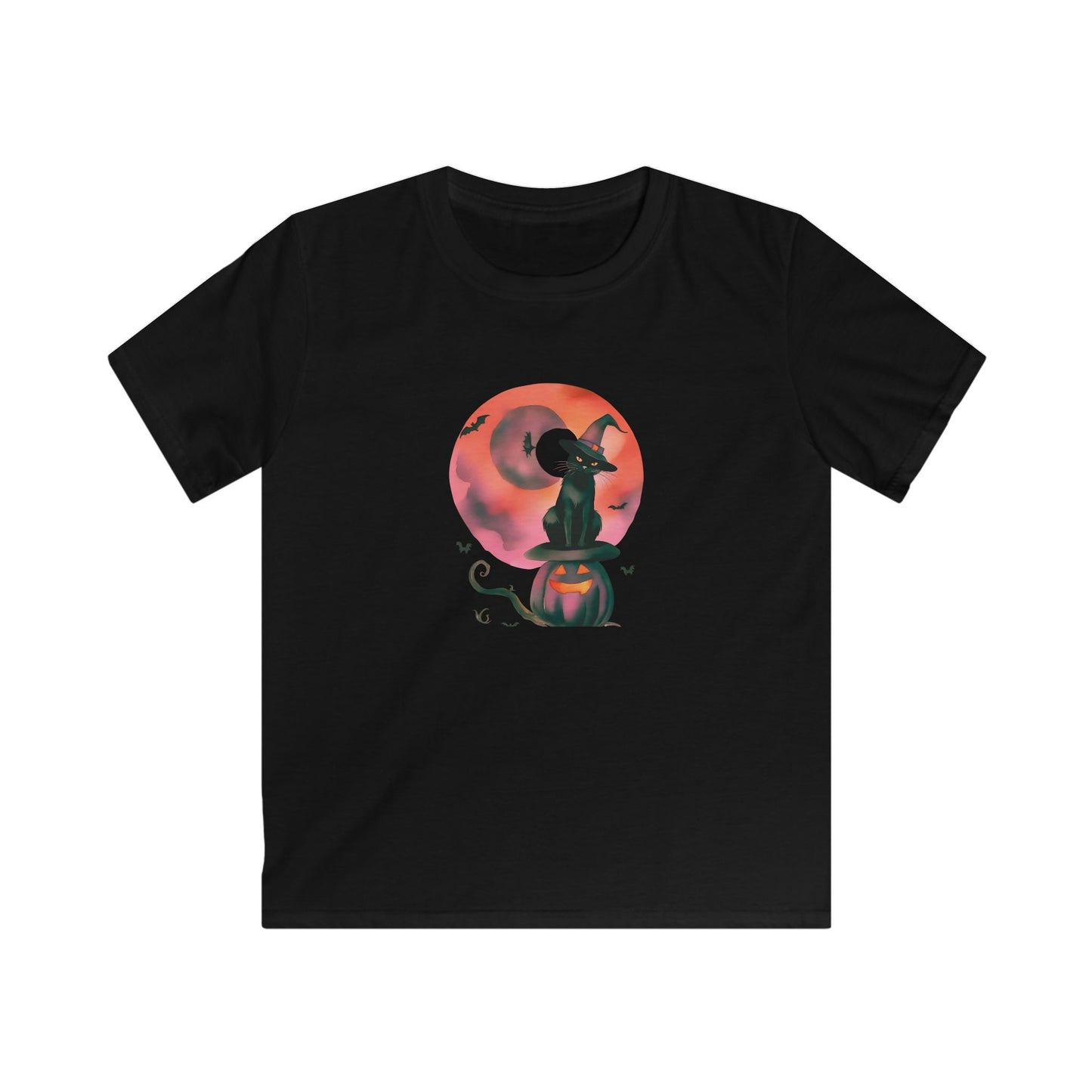 Spooky CatWitch Halloween Tee - Kids Softstyle Tee