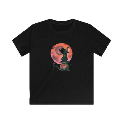 Spooky CatWitch Halloween Tee - Kids Softstyle Tee