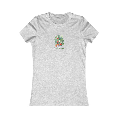 Ash  t-shirt with a printed bowl of vegetables.
