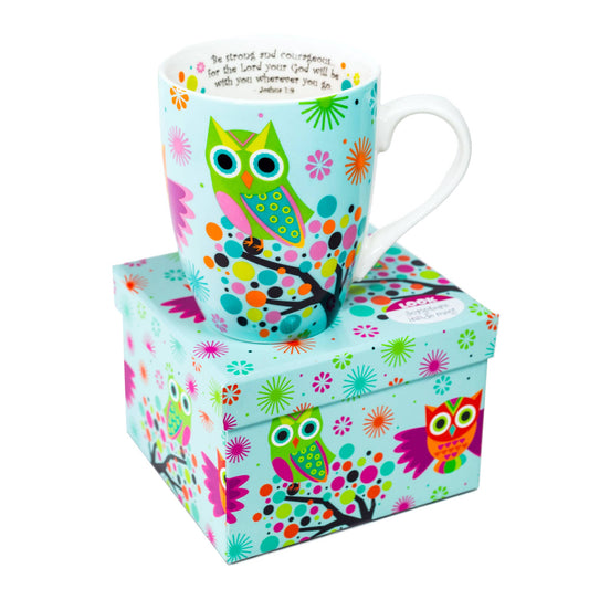 Owls On Tree Ceramic Curvy Mug: With Gift Box