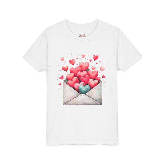 Youth Tee — Watercolor Envelope with Tiny Hearts