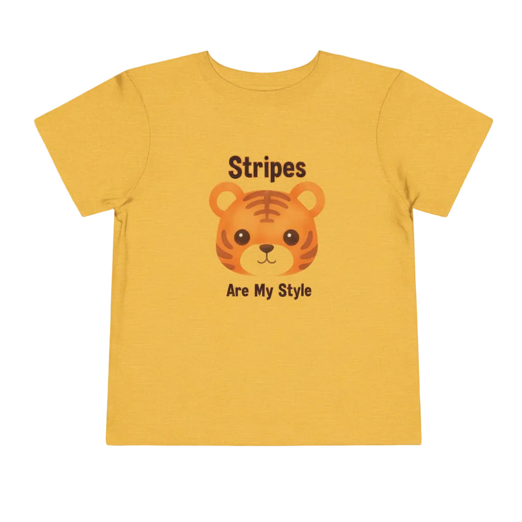 Yellow t-shirt with a tiger graphic and text on a white background