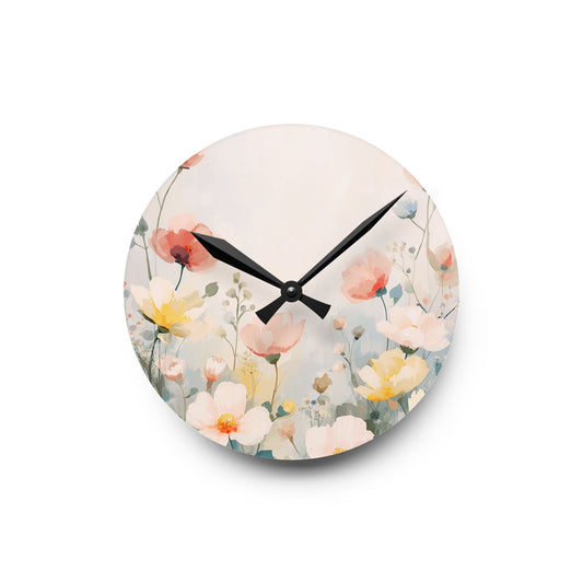 Floral patterned wall clock on a white background