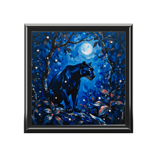 Moonlit Panther Jewelry Box —  Blue Nightscape Trinket Box