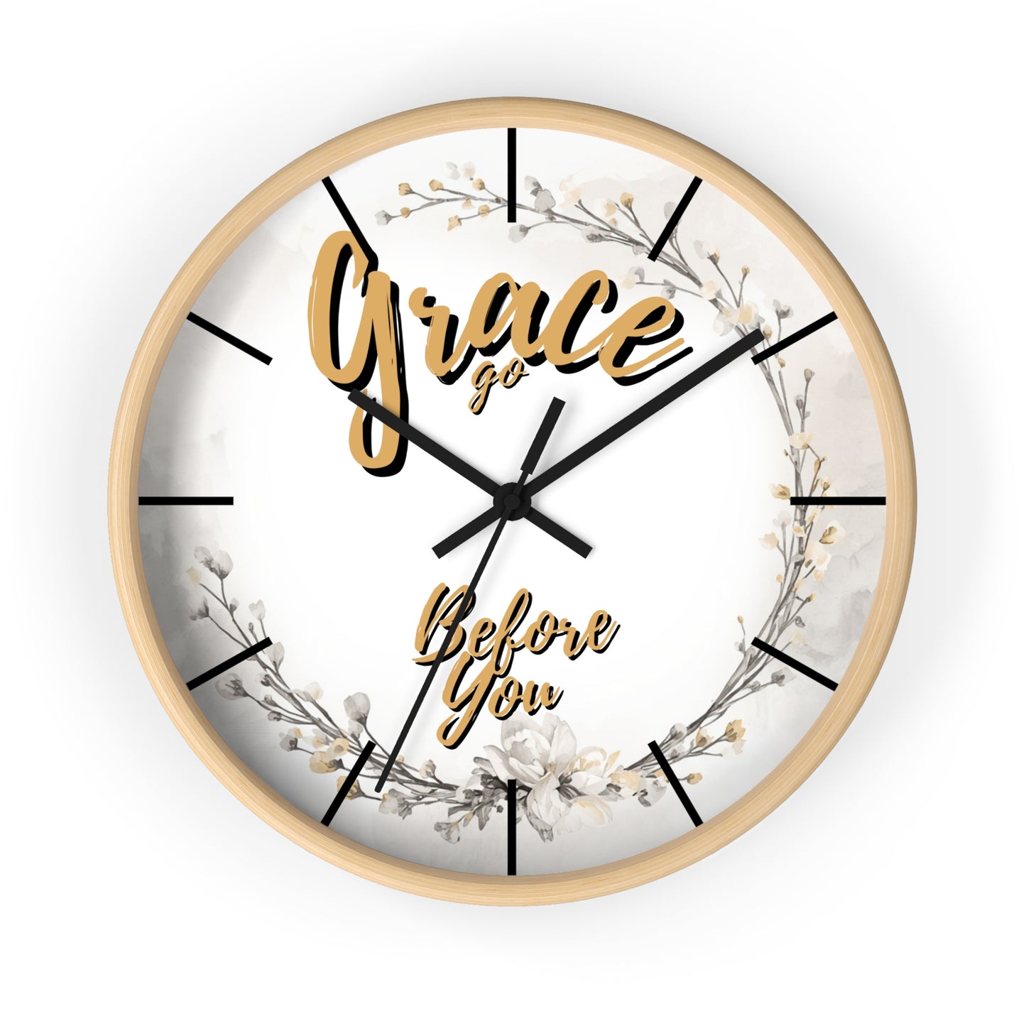 Wall Clock - "Grace Go Before You" Floral Inspirational Clock