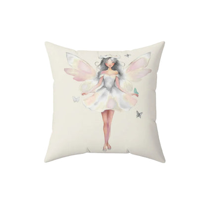 Cream Decorative pillow with a white fairy design on a white background