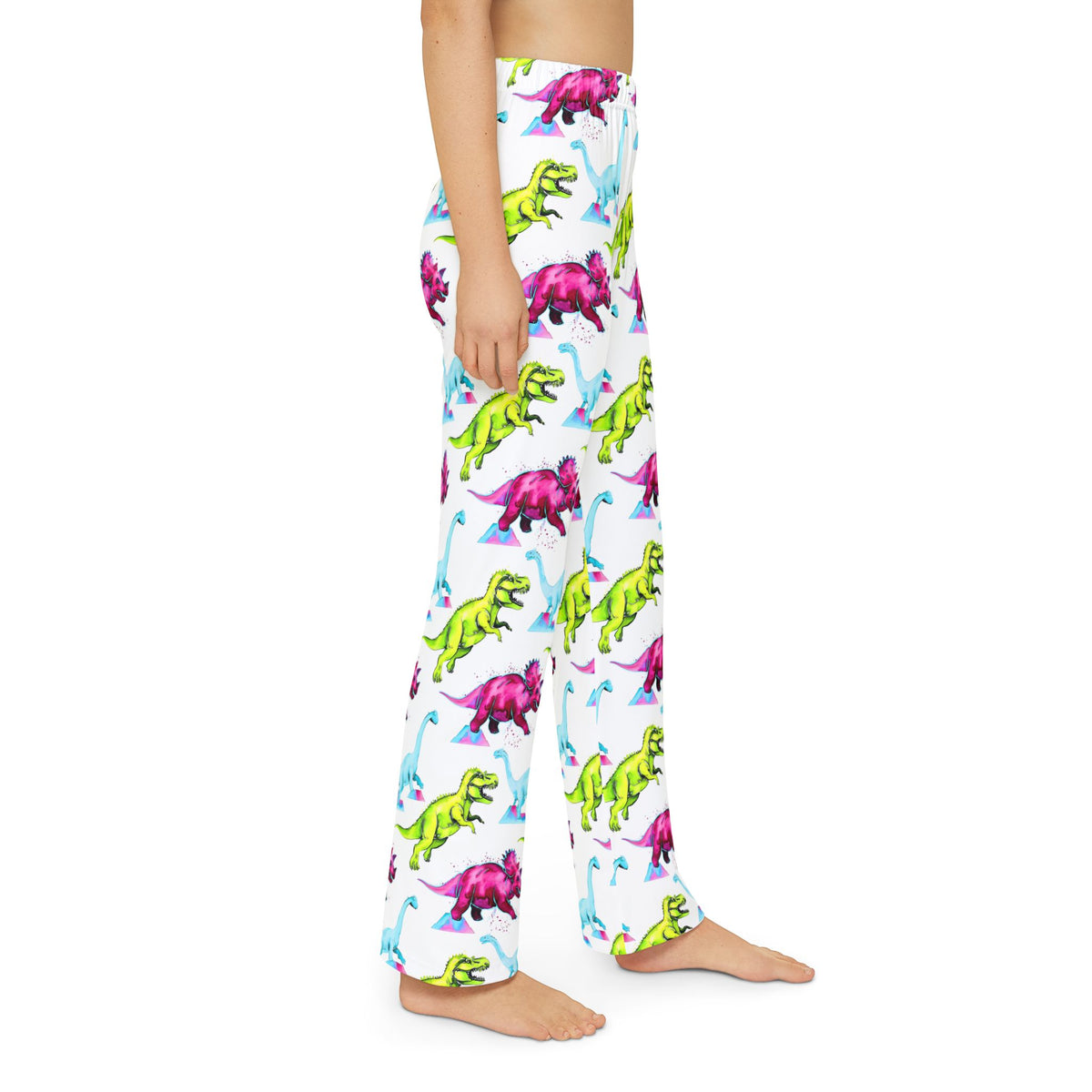 Kids dinosaur lounge pants — bright dino pattern playwear for imaginative adventures.