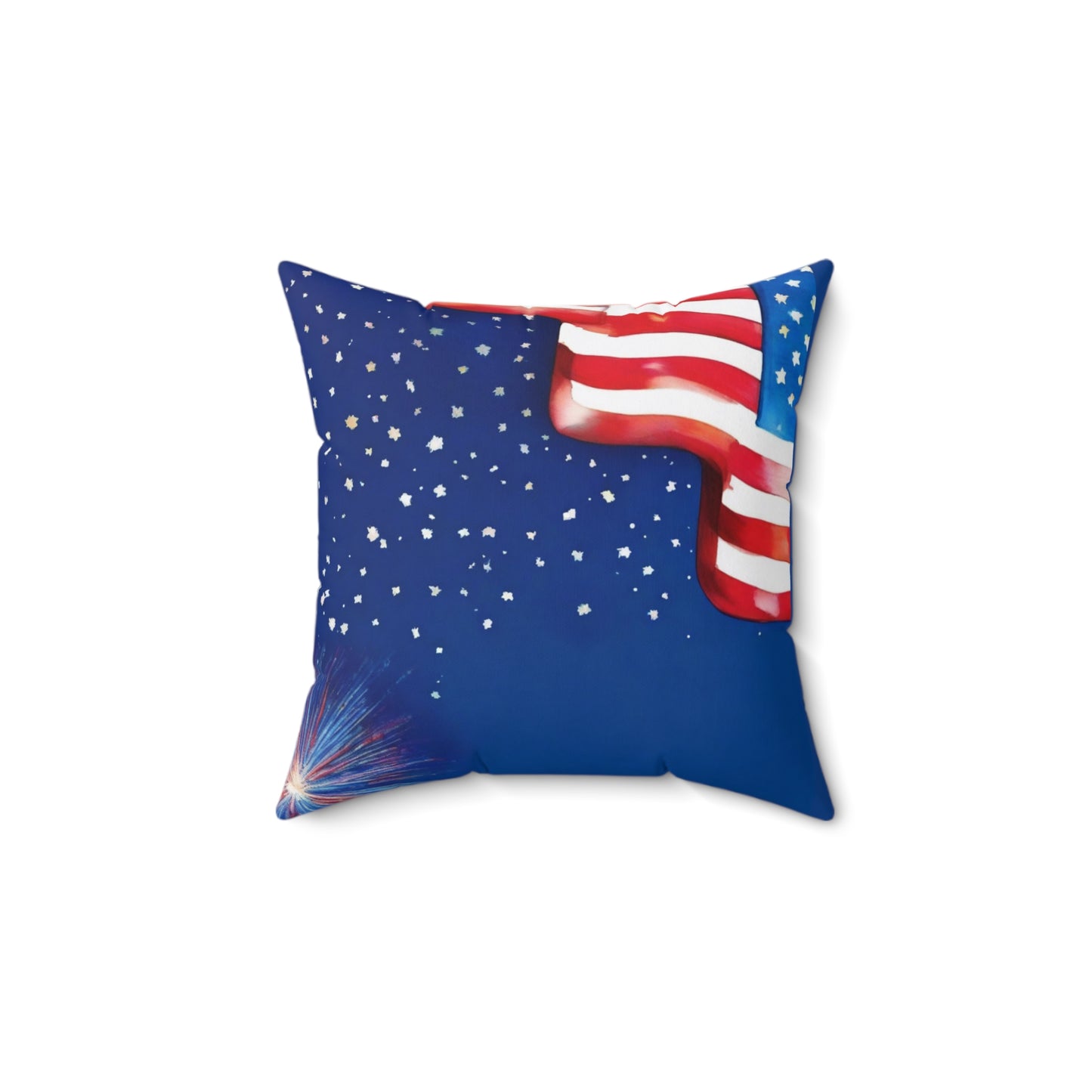 Patriotic American Flag Throw Pillow — Stars & Fireworks Square Decorative Pillow