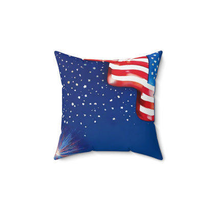 Patriotic American Flag Throw Pillow — Stars & Fireworks Square Decorative Pillow