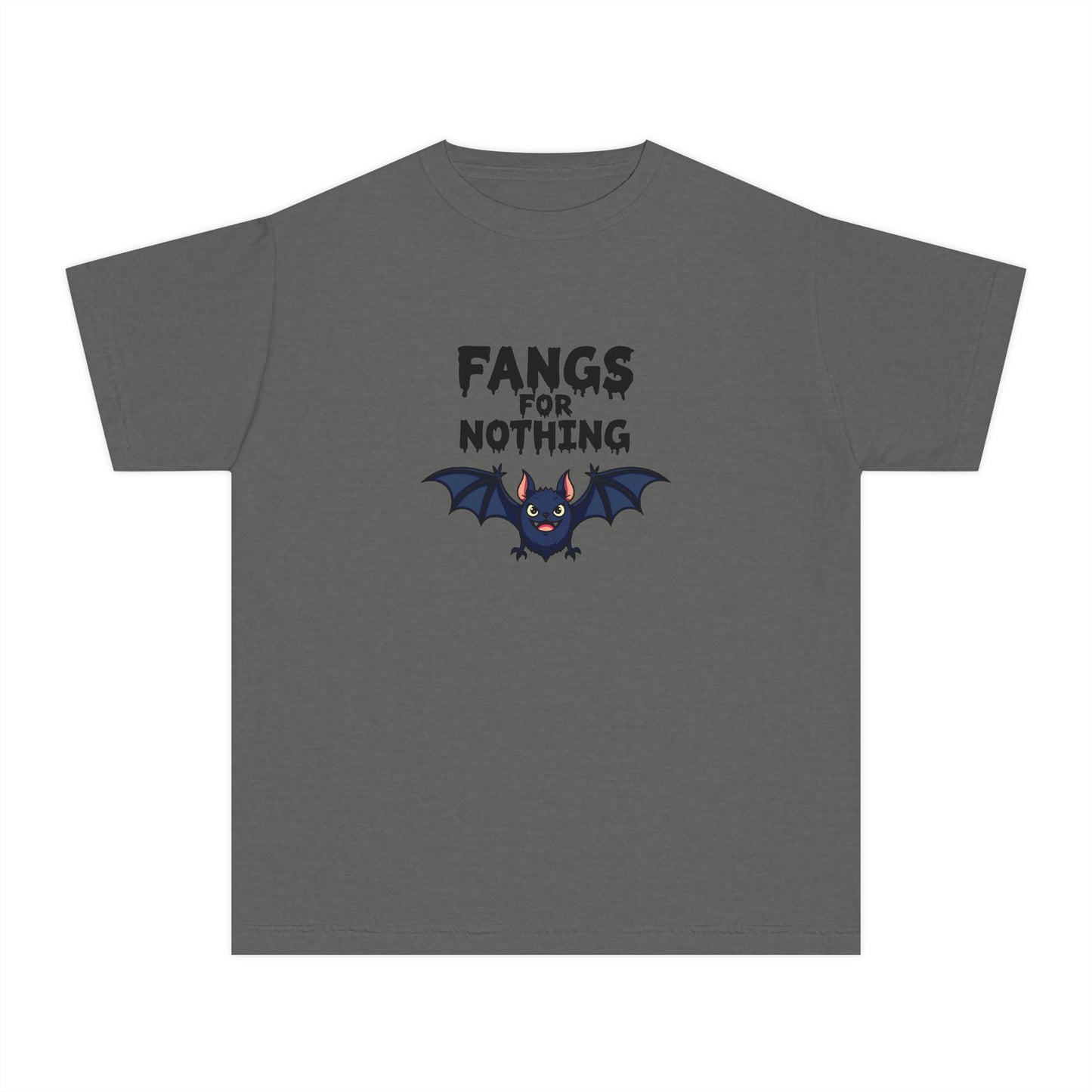 Youth Tee — 'Fangs For Nothing' Cute Bat Halloween T‑Shirt