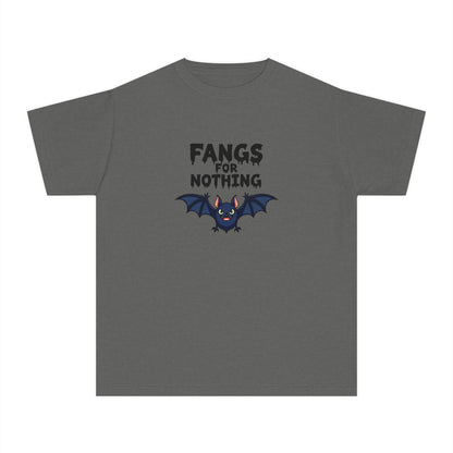 Youth Tee — 'Fangs For Nothing' Cute Bat Halloween T‑Shirt