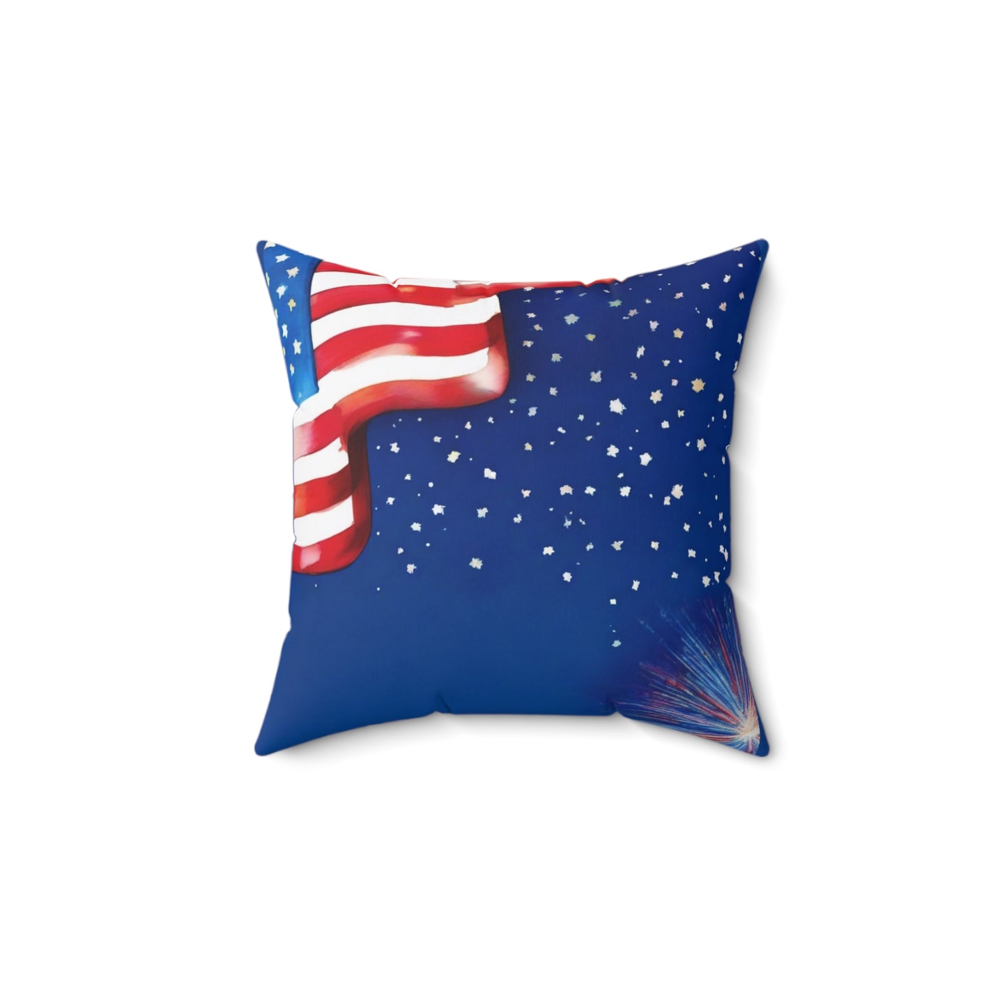 Patriotic American Flag Throw Pillow — Stars & Fireworks Square Decorative Pillow