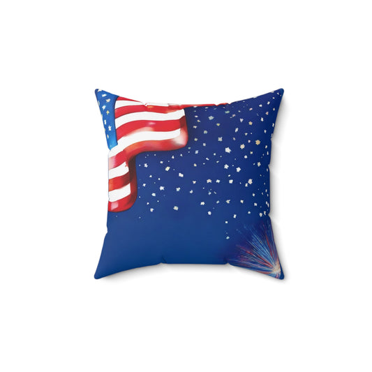 Patriotic American Flag Throw Pillow — Stars & Fireworks Square Decorative Pillow