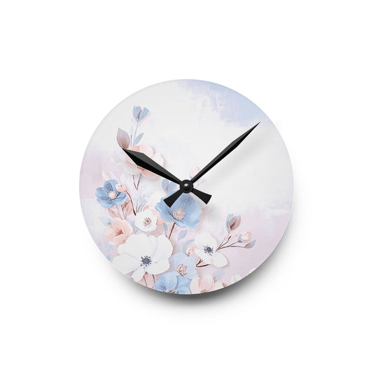 Round wall clock with floral design on a white background