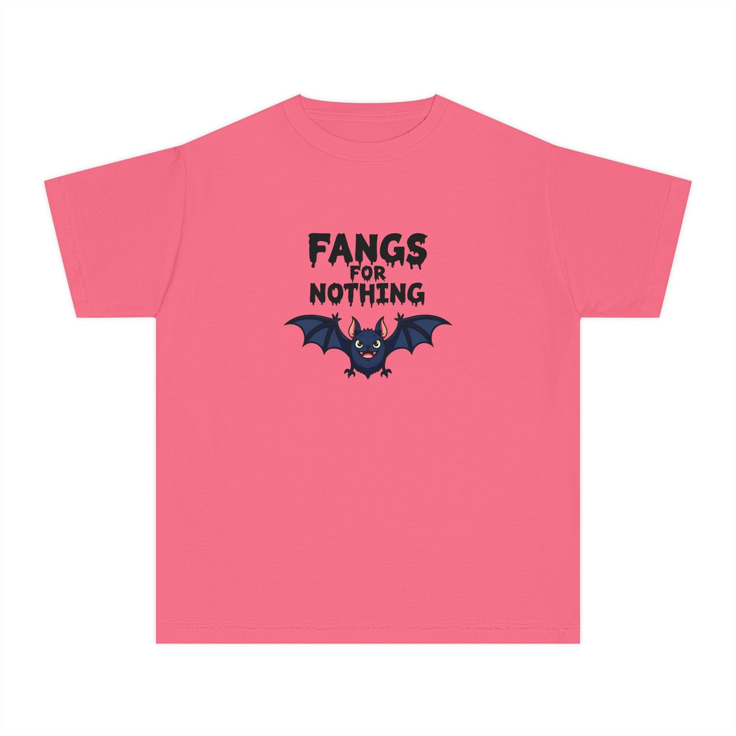 Youth Tee — 'Fangs For Nothing' Cute Bat Halloween T‑Shirt