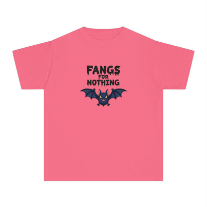 Youth Tee — 'Fangs For Nothing' Cute Bat Halloween T‑Shirt