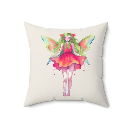 Blossom Ember Fairy Decorative Pillow — Watercolor Garden Sprite Throw Pillow