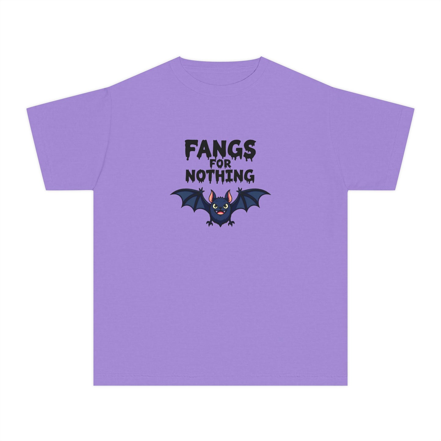 Youth Tee — 'Fangs For Nothing' Cute Bat Halloween T‑Shirt