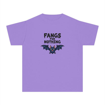 Youth Tee — 'Fangs For Nothing' Cute Bat Halloween T‑Shirt