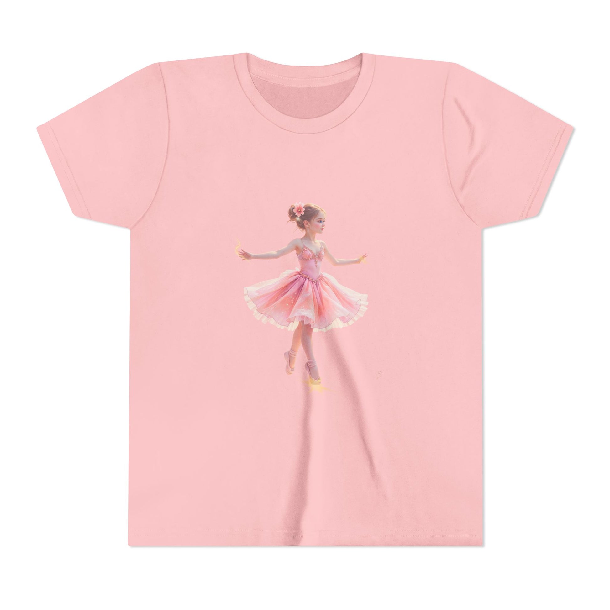 Pink t-shirt with a ballerina design on a white background