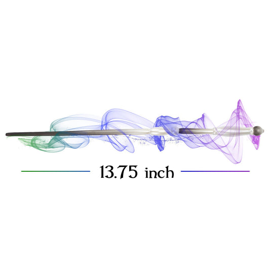 Decorative wizard wand for magic act cosplay barbell with colorful smoke effects and measurement label on a white background