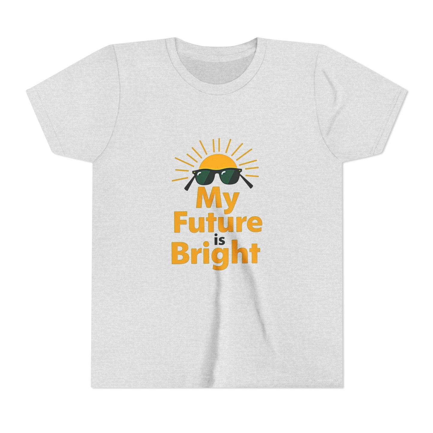 White t-shirt with 'My Future is Bright' design featuring a sun and sunglasses on a white background