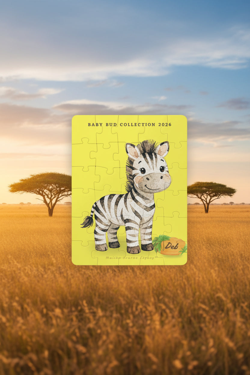 Children's puzzle of a zebra named Debra from the Baby Bud Collections 2026