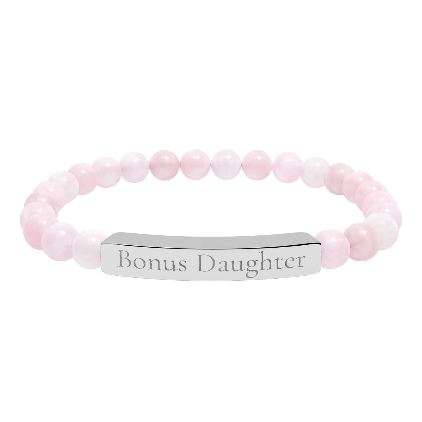 Engraved Stone Bar Bracelet — “Bonus Daughter” Stretch Keepsake Jewelry