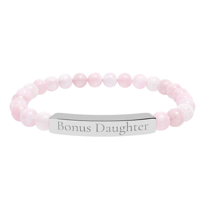 Engraved Stone Bar Bracelet — “Bonus Daughter” Stretch Keepsake Jewelry