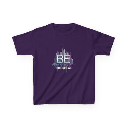 Purple t-shirt with a white graphic and text on a white background