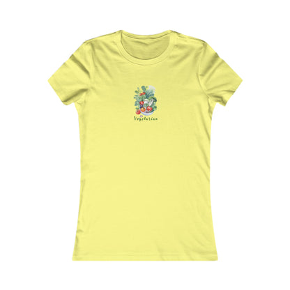 Yellow  t-shirt with a printed bowl of vegetables.