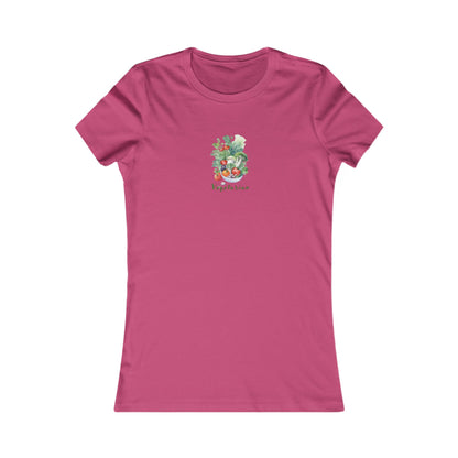 Berry colored  t-shirt with a printed bowl of vegetables.