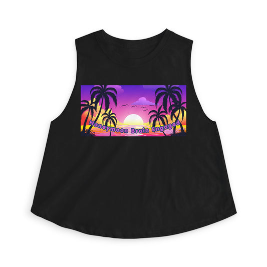 Sunset Palm Cropped Tank Top – Retro Tropical Beach Vibes