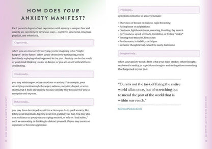 Sheet of paper with text on anxiety manifestations on a pink background