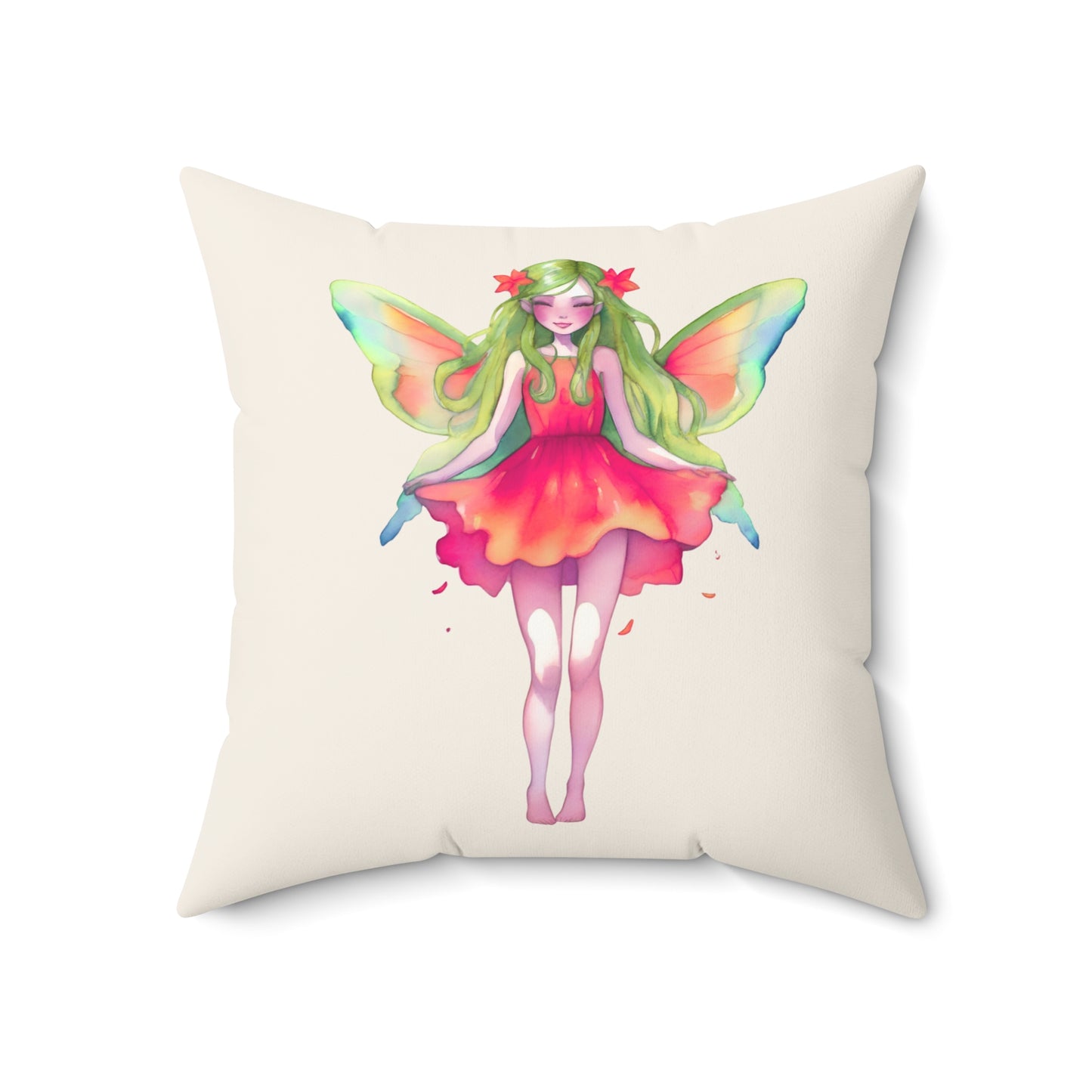 Blossom Ember Fairy Decorative Pillow — Watercolor Garden Sprite Throw Pillow