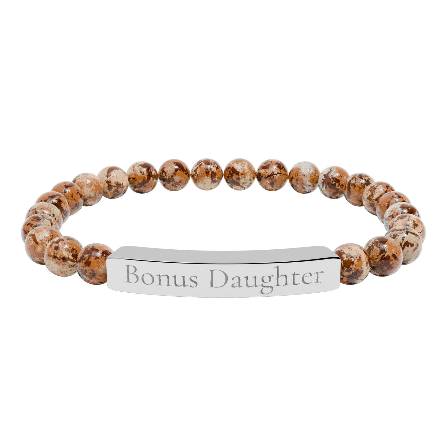 Engraved Stone Bar Bracelet — “Bonus Daughter” Stretch Keepsake Jewelry