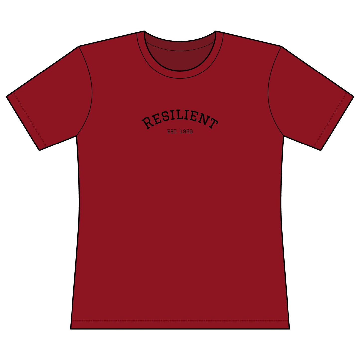 Women’s empowerment tee with Resilient text. Red women's power tee.